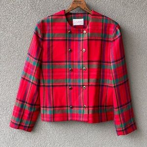 Virgin Red Wool Jacket, Vintage Louben Size 8 Blazer, Green, Yellow, Blue,Purple